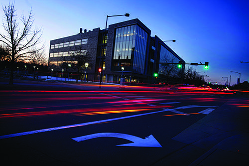 Auraria Science Building at night